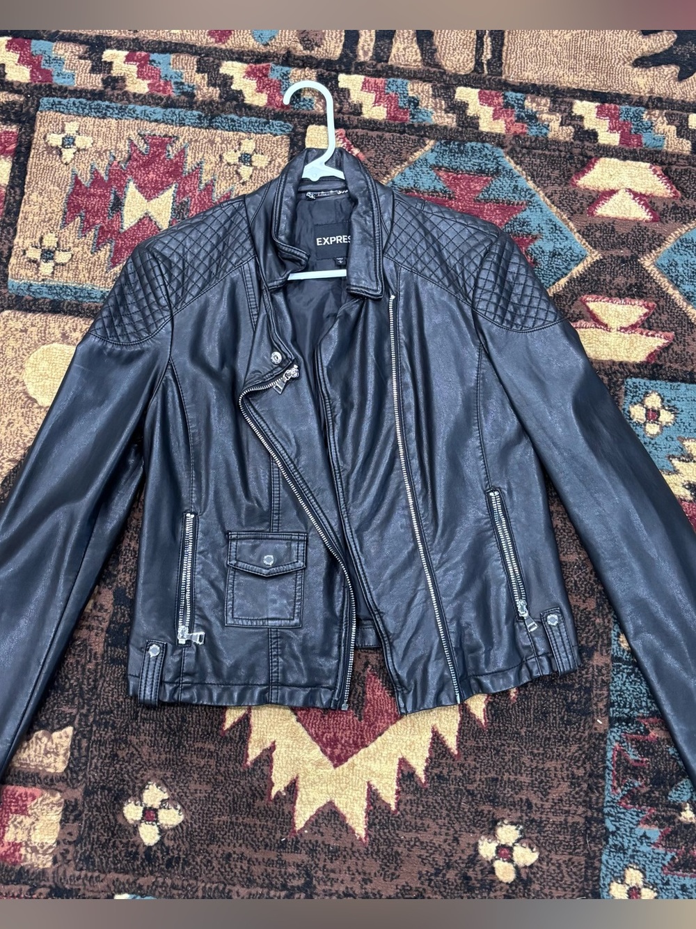 Express Black Quilted Shoulder Leather Moto Jacket